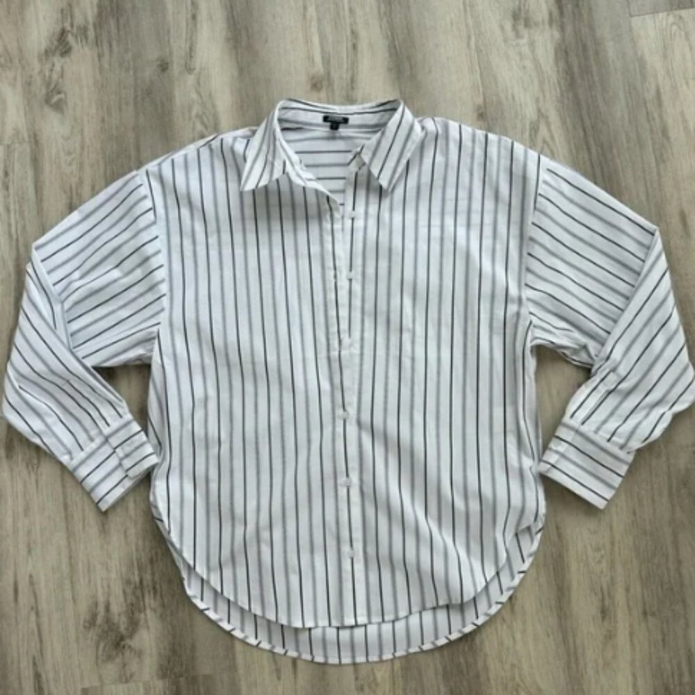 Express White and Gray Long Sleeve Button Down Shirt